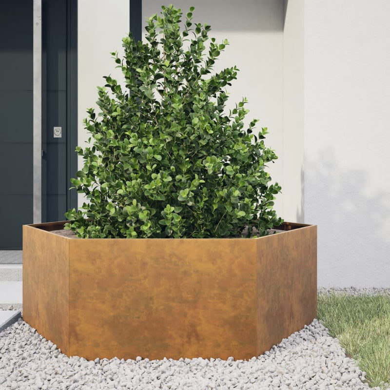 Load image into Gallery viewer, Vidaxl plantenbak zeshoek 138x120x45 cm weervast staal
