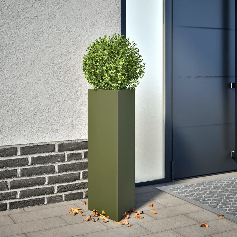 Afbeelding laden in galerijviewer, Vidaxl plantenbakken 2 st driehoek 30x26x75 cm staal olijfgroen
