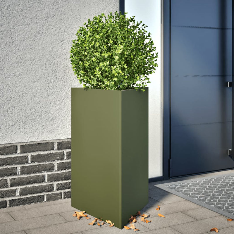 Load image into Gallery viewer, Vidaxl plantenbakken 2 st driehoek 50x43x75 cm staal olijfgroen
