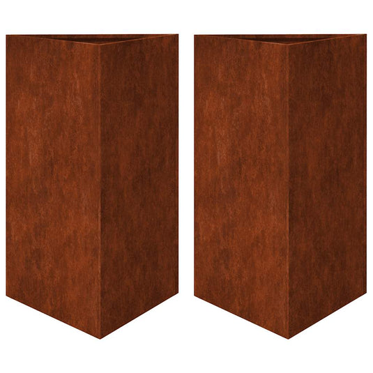 Vidaxl plantenbakken 2 st driehoekig 50x43x75 cm weervast staal