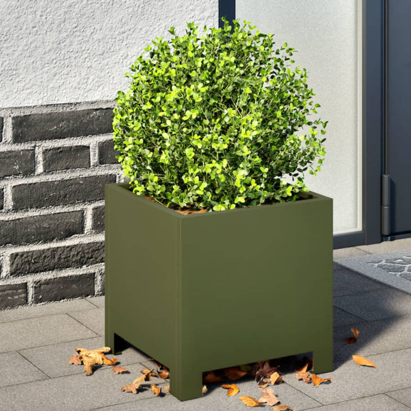 Afbeelding laden in galerijviewer, Vidaxl plantenbakken 2 st 30x30x30 cm staal olijfgroen
