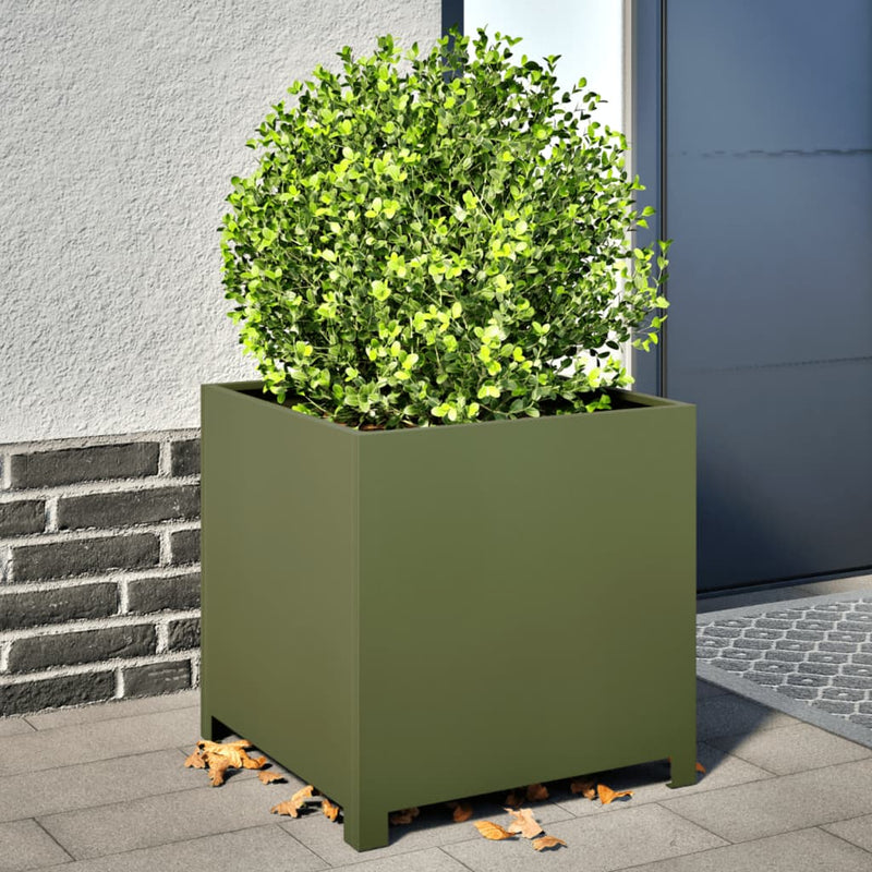 Load image into Gallery viewer, Vidaxl plantenbak 50x50x50 cm staal olijfgroen

