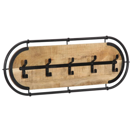 Vidaxl wandkapstok met 5 haken massief ruw mangohout