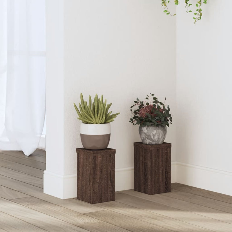 Load image into Gallery viewer, Vidaxl plantenstandaards 2 st 10x10x18 cm bewerkt hout bruin eiken
