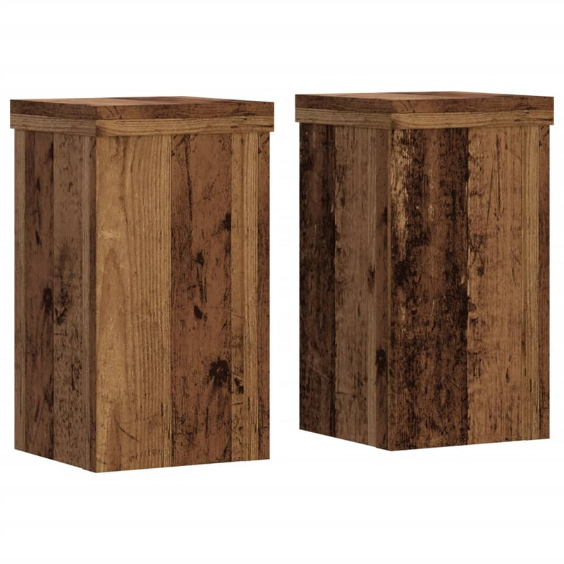 Load image into Gallery viewer, Vidaxl plantenstandaards 2 st 10x10x18 cm bewerkt hout oud houtkleurig

