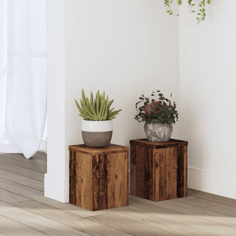 Load image into Gallery viewer, Vidaxl plantenstandaards 2 st 15x15x20 cm bewerkt hout oud houtkleurig
