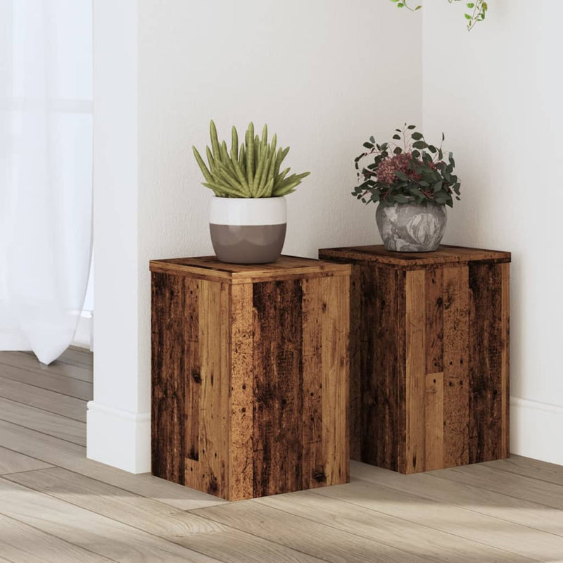 Load image into Gallery viewer, Vidaxl plantenstandaards 2 st 20x20x30 cm bewerkt hout oud houtkleurig
