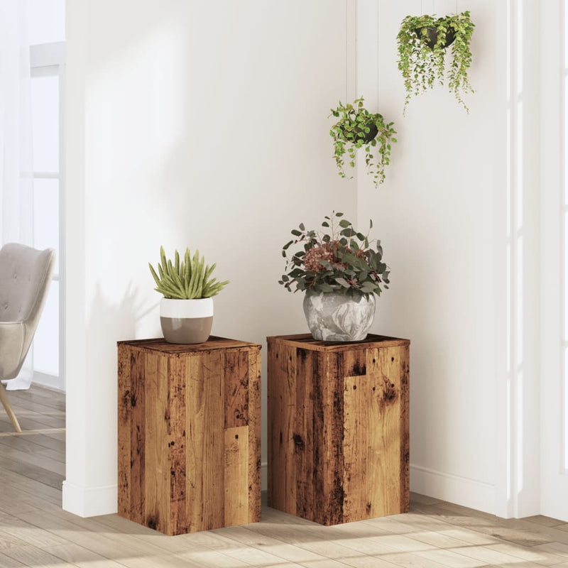 Load image into Gallery viewer, Vidaxl plantenstandaards 2 st 30x30x50 cm bewerkt hout oud houtkleurig

