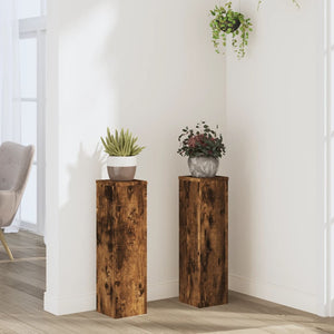 Vidaxl plantenstandaards 2 st 17x17x60 cm bewerkt hout gerookt eiken