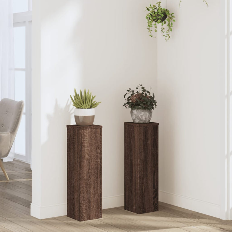 Load image into Gallery viewer, Vidaxl plantenstandaards 2 st 17x17x60 cm bewerkt hout bruin eiken
