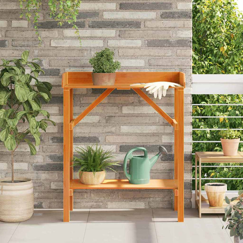 Afbeelding laden in galerijviewer, Vidaxl planttafel met plank bruin 75 x 40 x 90 cm massief grenenhout
