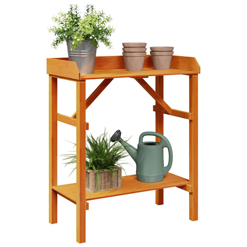 Afbeelding laden in galerijviewer, Vidaxl planttafel met plank bruin 75 x 40 x 90 cm massief grenenhout
