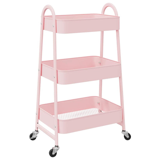 Vidaxl opbergtrolley 3-laags roze 42x41,5x77 cm staal