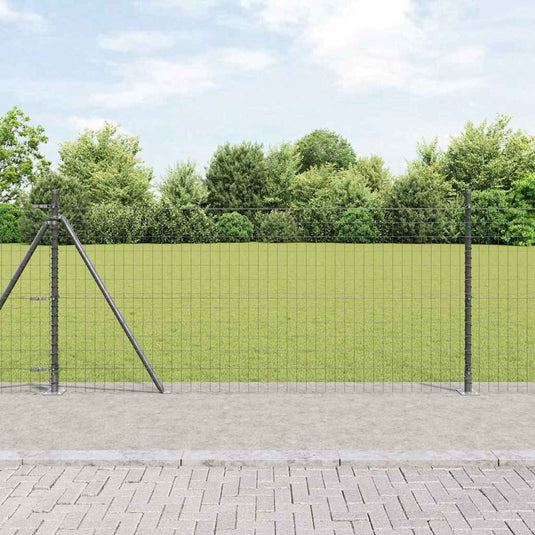 Vidaxl hek met paal grijs 0,8 x 10 m staal en pvc
