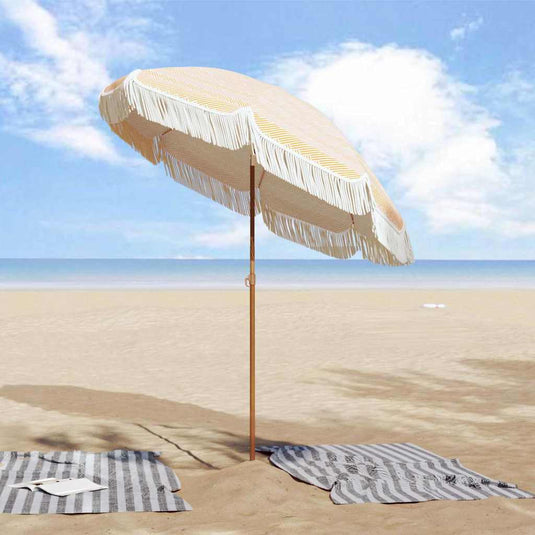 Vidaxl strandparasol geel en wit 160 x 160 x 196 cm polyester en staal