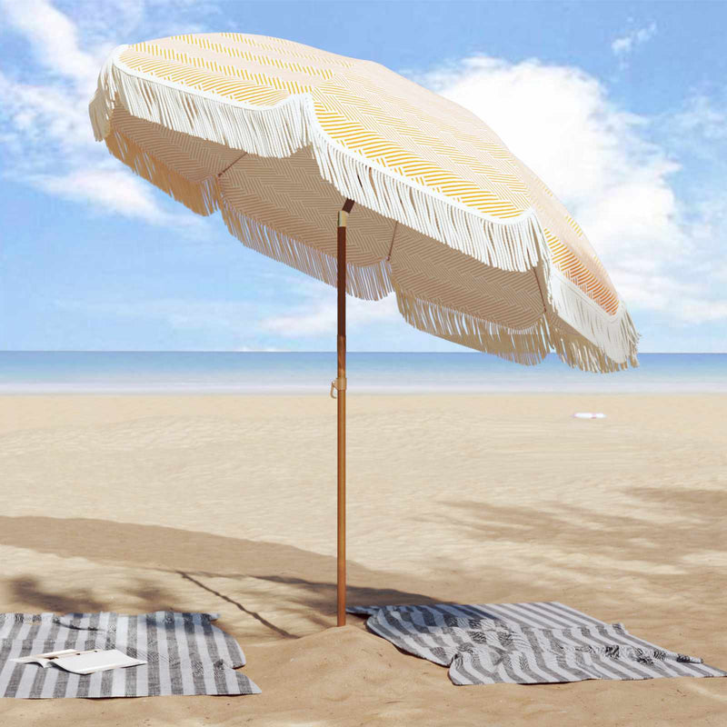 Load image into Gallery viewer, Vidaxl strandparasol geel en wit 205 x 205 x 210 cm polyester en staal
