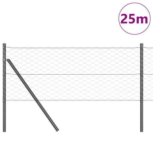 Vidaxl afrasteringspaal grijs 25 x 0,6 m (50 mm gaas) staal en pvc