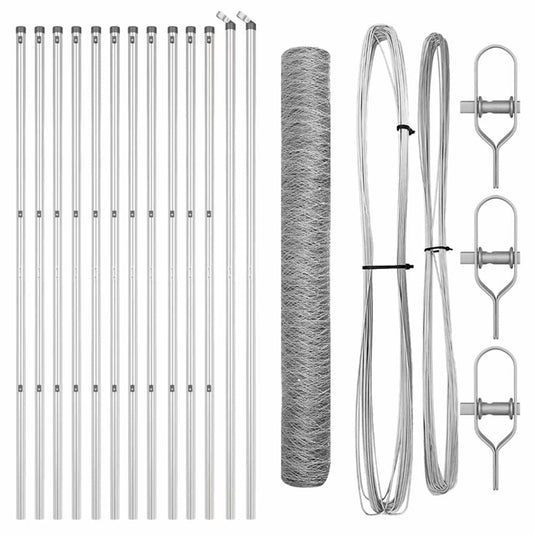 Vidaxl zeshoekig gaashek met grondbevestiging 25 x 1,4 m zilver mesh