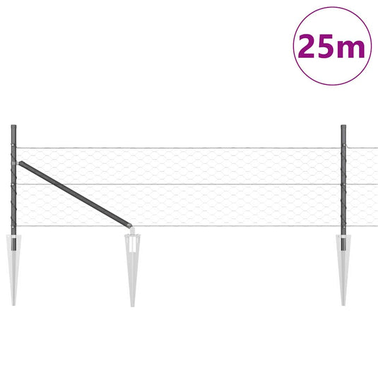Vidaxl afrasteringspaal grijs 25 x 0,5 m (50 mm gaas) staal