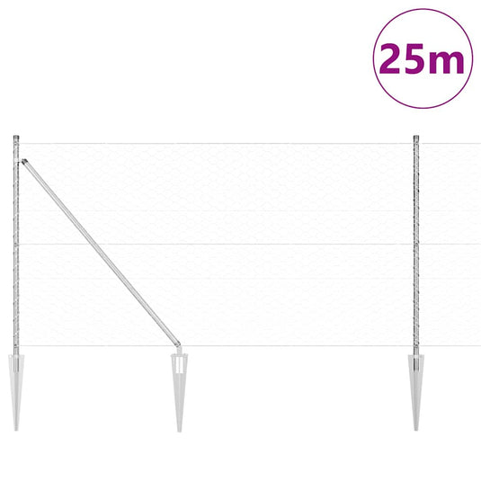 Vidaxl afrasteringspaal zilver 25 x 1 m (50 mm gaas) staal