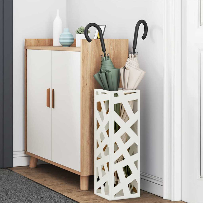 Load image into Gallery viewer, Vidaxl paraplu standaard met opslag wit 15,5 x 15,5 x 49 cm metaal
