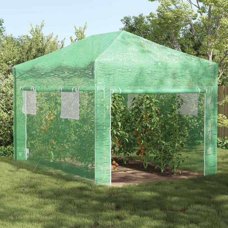 Load image into Gallery viewer, Vidaxl kas met pop-up frame met dak groen 290 x 430 x 315 cm ijzer
