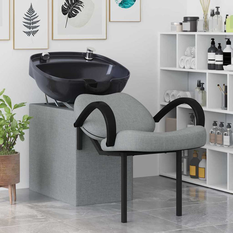 ギャラリービューアに画像をロードする, Vidaxl shampoo stoel lichtgrijs en zwart 63 x 141 x 92 cm stof
