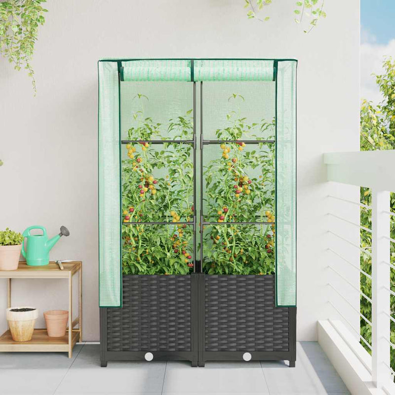 Load image into Gallery viewer, Vidaxl plantenbak verhoogd met kashoes 80x40x138 cm rattanlook
