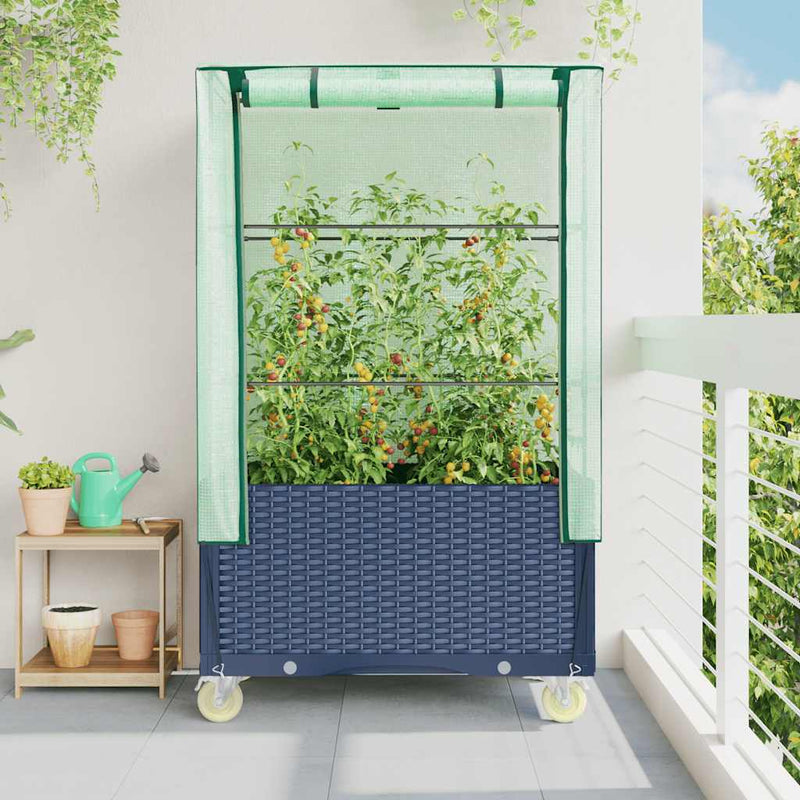 Load image into Gallery viewer, Vidaxl plantenbak verhoogd met hoes en wielen 80x50x182 cm rattanlook
