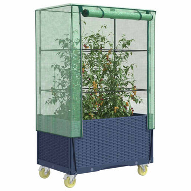 Vidaxl plantenbak verhoogd met hoes en wielen 80x50x182 cm rattanlook
