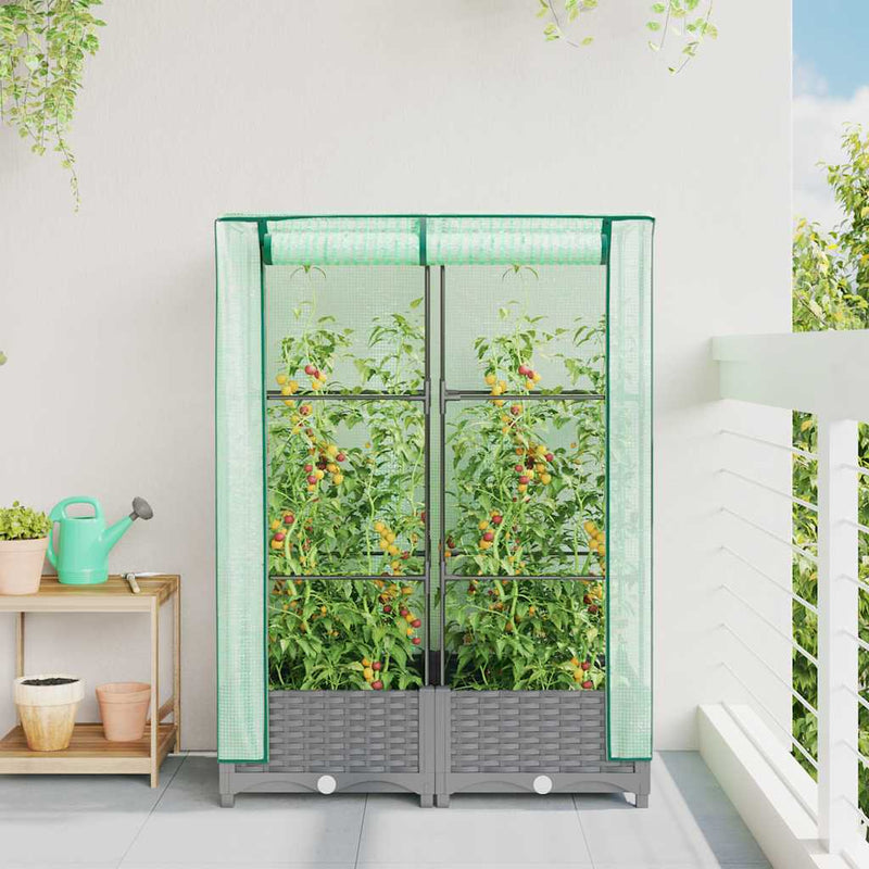 Load image into Gallery viewer, Vidaxl plantenbak verhoogd met kashoes 80x40x123 cm rattanlook
