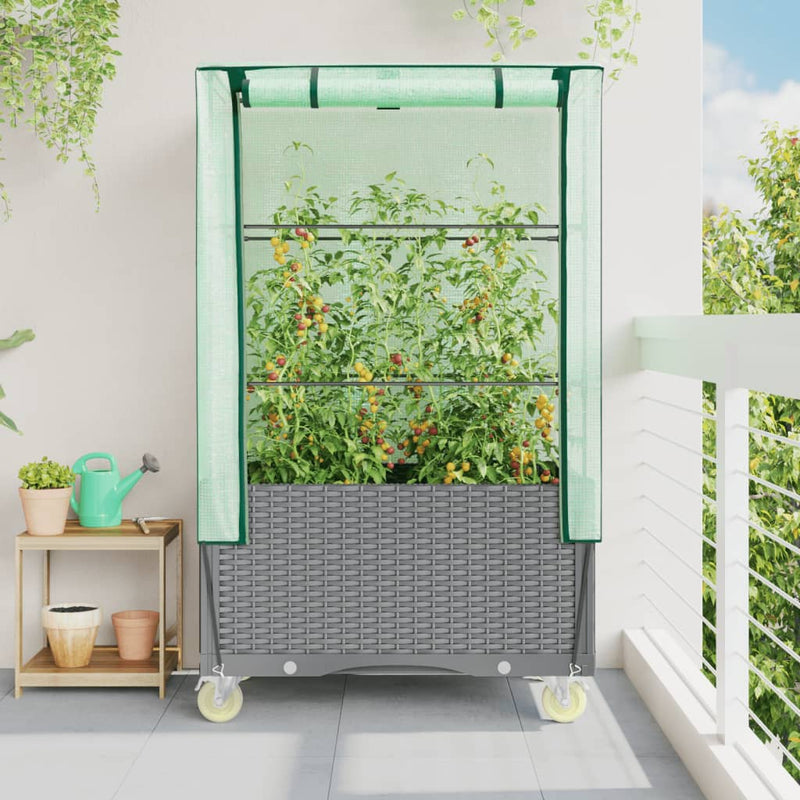 Load image into Gallery viewer, Vidaxl plantenbak verhoogd met hoes en wielen 80x50x182 cm rattanlook
