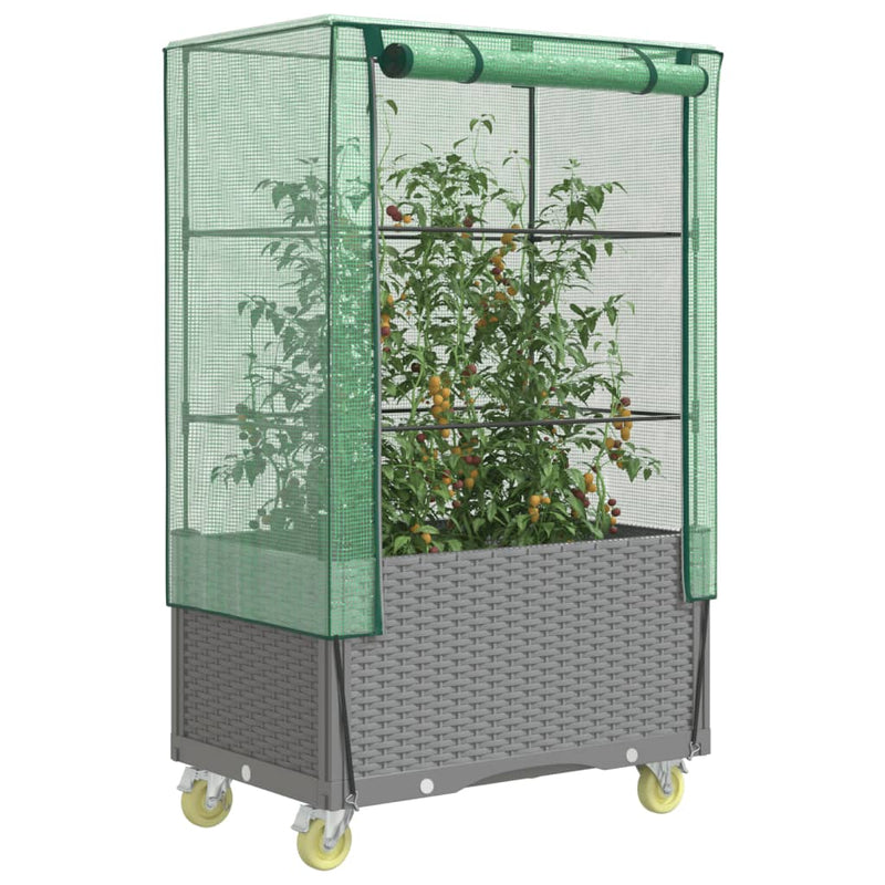Load image into Gallery viewer, Vidaxl plantenbak verhoogd met hoes en wielen 80x50x182 cm rattanlook
