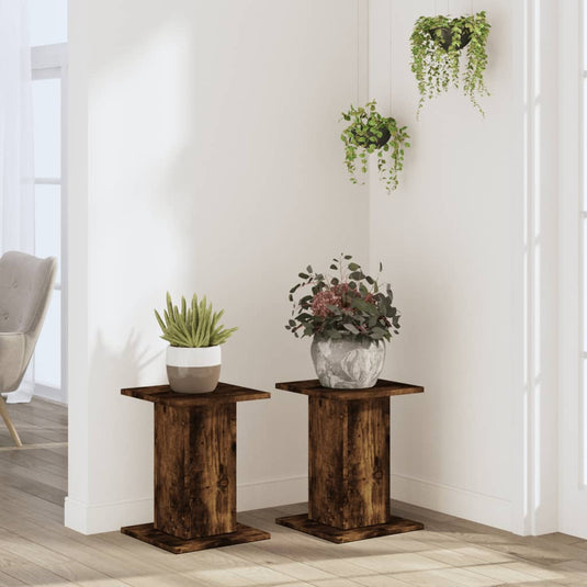 Vidaxl plantenstandaards 2 st 30x30x40 cm bewerkt hout gerookt eiken