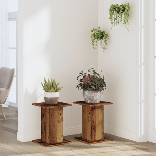 Vidaxl plantenstandaards 2 st 30x30x40 cm bewerkt hout oud houtkleurig