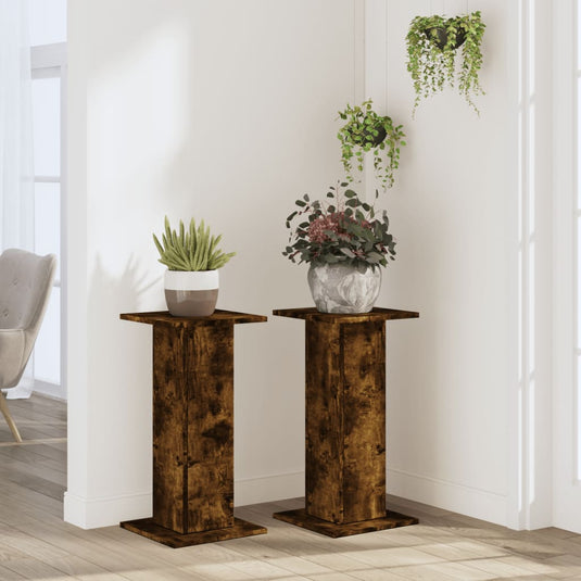 Vidaxl plantenstandaards 2 st 30x30x60 cm bewerkt hout gerookt eiken