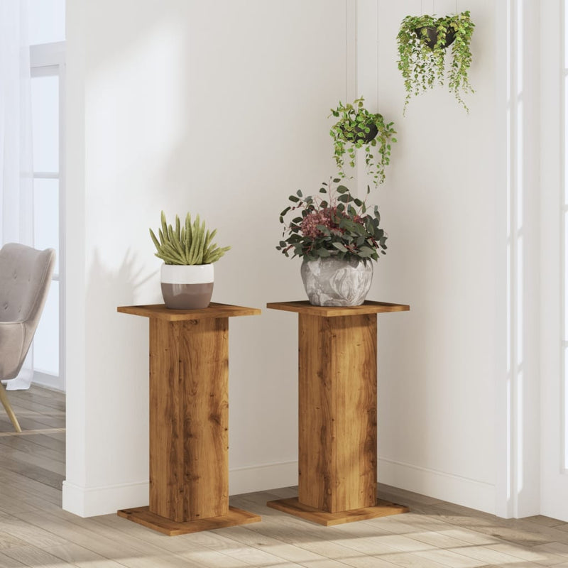 Load image into Gallery viewer, Vidaxl plantenstandaards 2 st 30x30x60 cm hout artisanaal eiken
