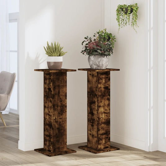 Vidaxl plantenstandaards 2 st 30x30x80 cm bewerkt hout gerookt eiken