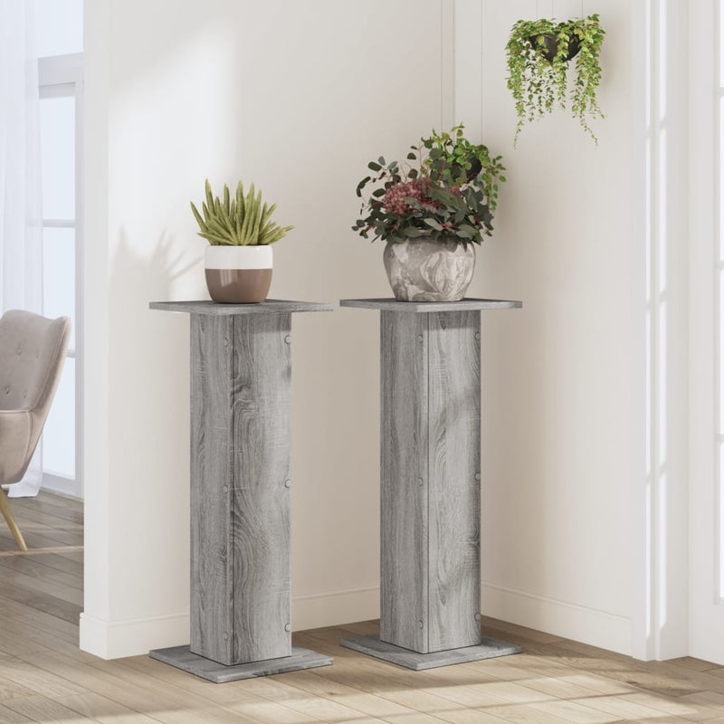 Load image into Gallery viewer, Vidaxl plantenstandaards 2 st 30x30x80 cm bewerkt hout grijs sonoma
