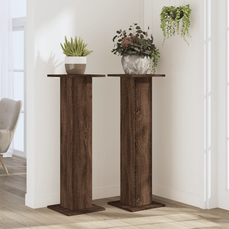 Load image into Gallery viewer, Vidaxl plantenstandaards 2 st 30x30x95 cm bewerkt hout bruin eiken
