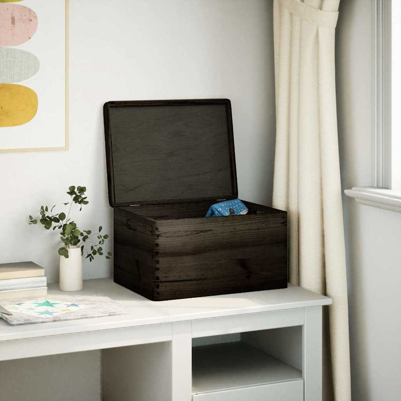 Load image into Gallery viewer, Vidaxl houten kist met deksel handvatten 40x30x23cm grenenhout zwart
