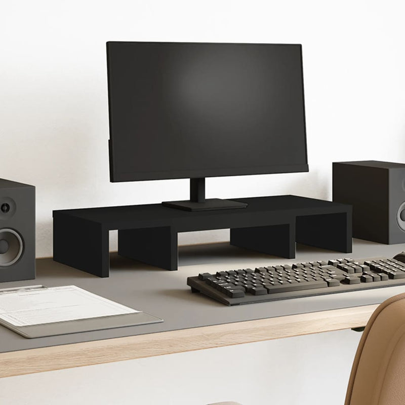 Load image into Gallery viewer, Vidaxl monitorstandaard verstelbaar 60x24x10,5 cm bewerkt hout zwart
