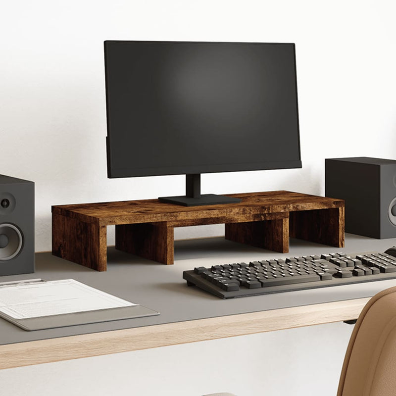 Load image into Gallery viewer, Vidaxl monitorstandaard verstelbaar 60x24x10,5 cm hout gerookt eiken
