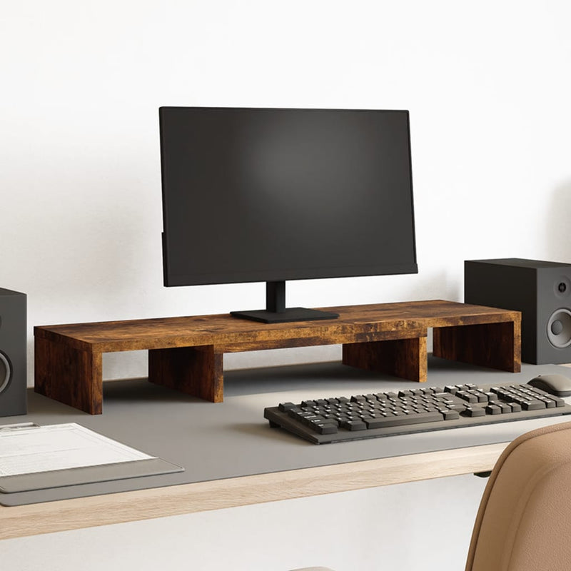 Load image into Gallery viewer, Vidaxl monitorstandaard verstelbaar 80x24x10,5 cm hout gerookt eiken
