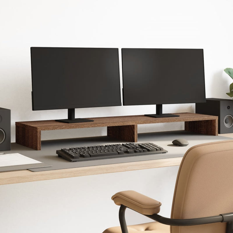 Load image into Gallery viewer, Vidaxl monitorstandaard 100x27x10 cm bewerkt hout bruin eikenkleurig
