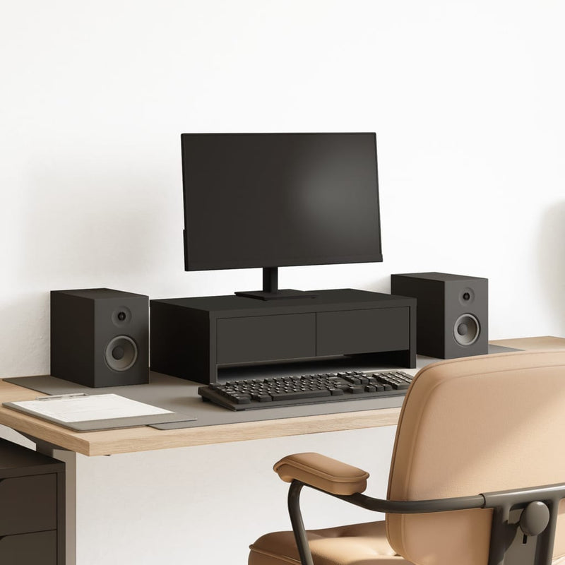 Load image into Gallery viewer, Vidaxl monitorstandaard met lades 50x27x15 cm bewerkt hout zwart
