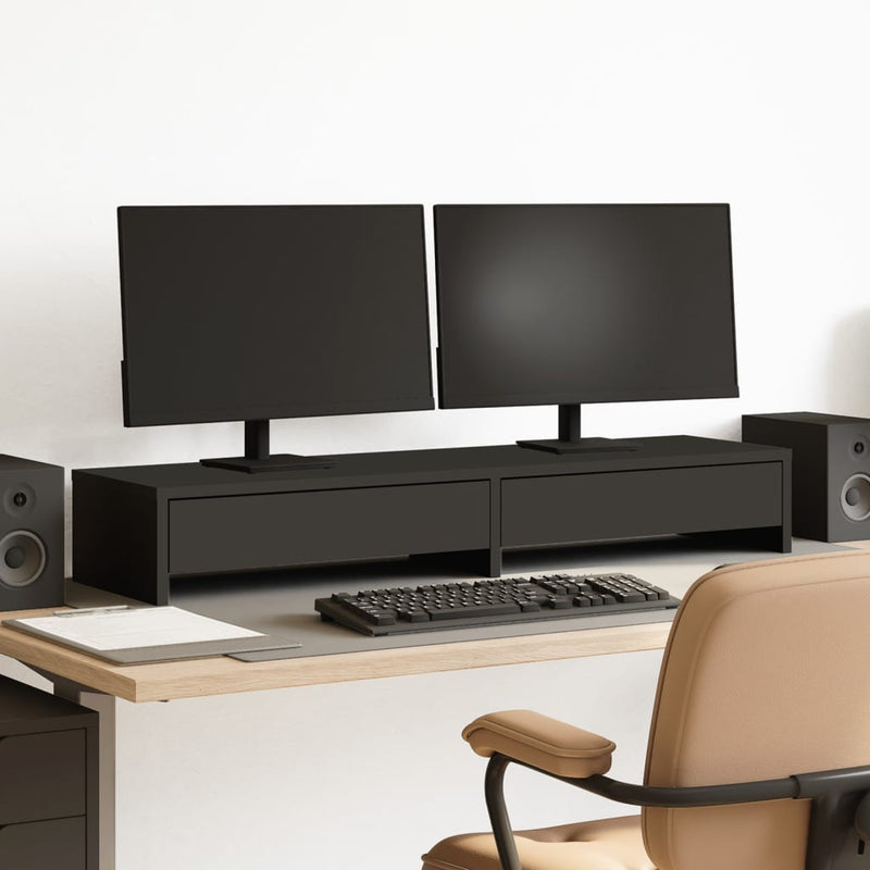 Load image into Gallery viewer, VidaXL Monitorstandaard met lades 100x27x15 cm bewerkt hout zwart
