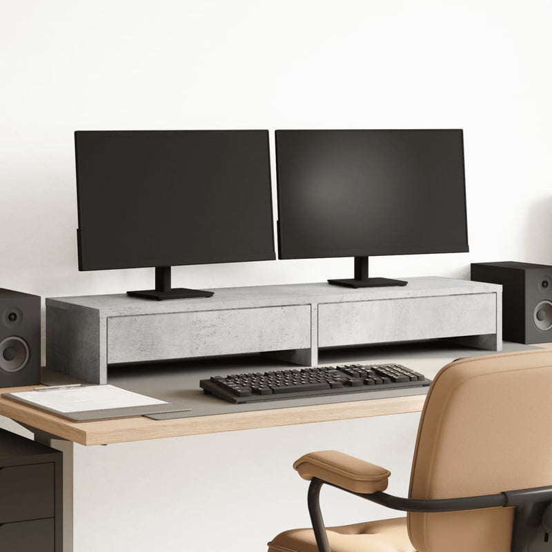 Load image into Gallery viewer, Vidaxl monitorstandaard met lades 100x27x15 cm bewerkt hout betongrijs
