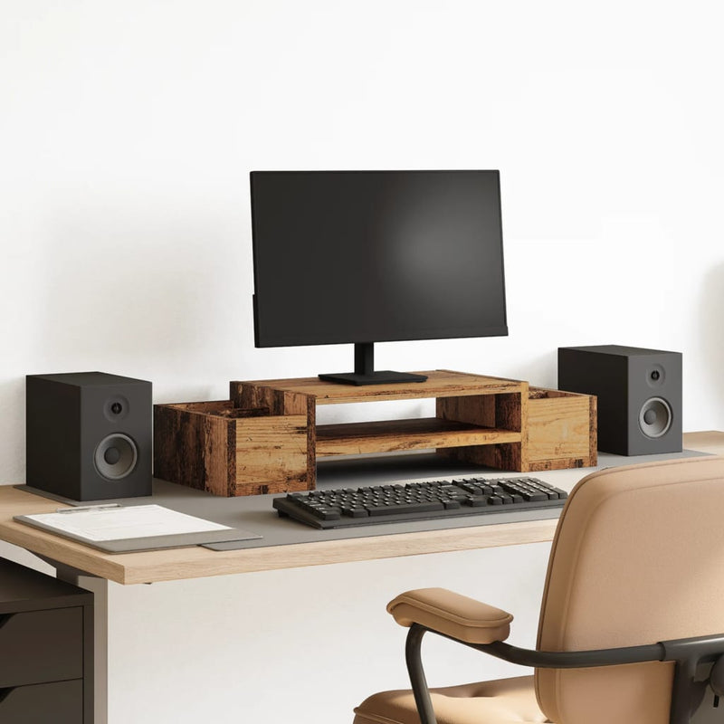 Chargez l'image dans la visionneuse de la galerie, Vidaxl monitorstandaard met opbergruimte 70x27x15 cm hout oud hout
