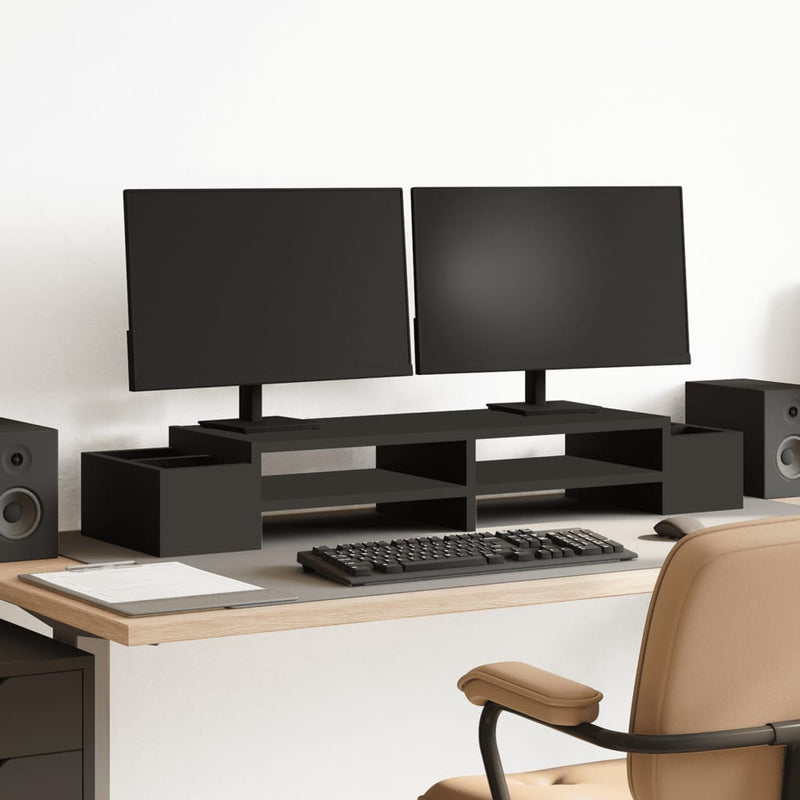 Load image into Gallery viewer, Vidaxl monitorstandaard met opbergruimte 100x27x15 cm hout zwart
